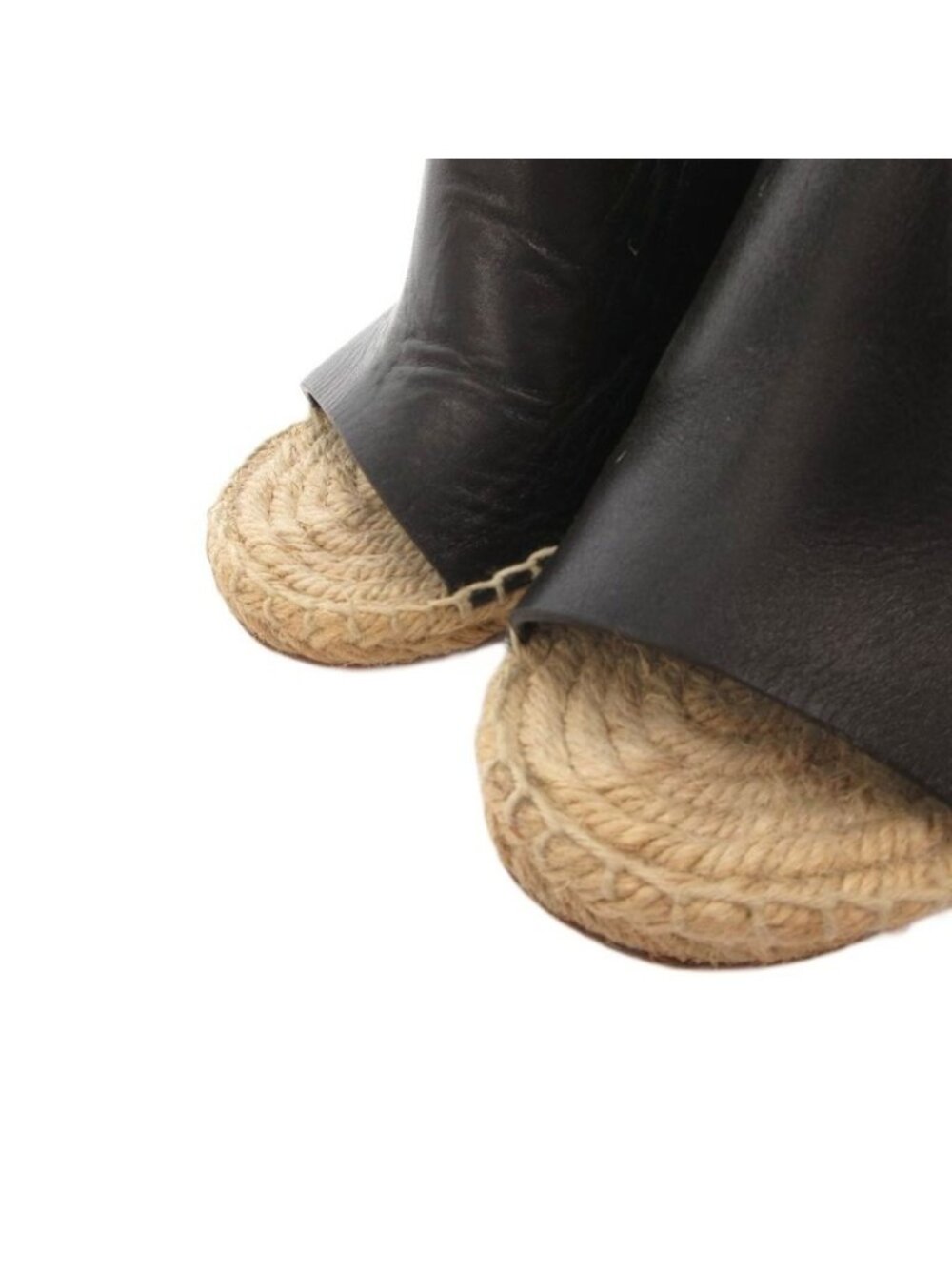 Celine Wedge Sole Sandals Espadrille Leather Bicolor 34 Black Beige - Picture 3 of 9